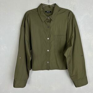 Madewell size XL long sleeve button up cropped shirt boxy cotton poplin green